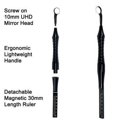 Black Micro Mirror with handle – Ultra Bright with Endodontic Ruler (10mm Mirror Head)