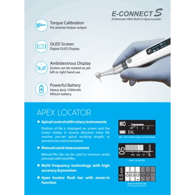 Endodontic motor with integrated Apex Locator: E-Connect S